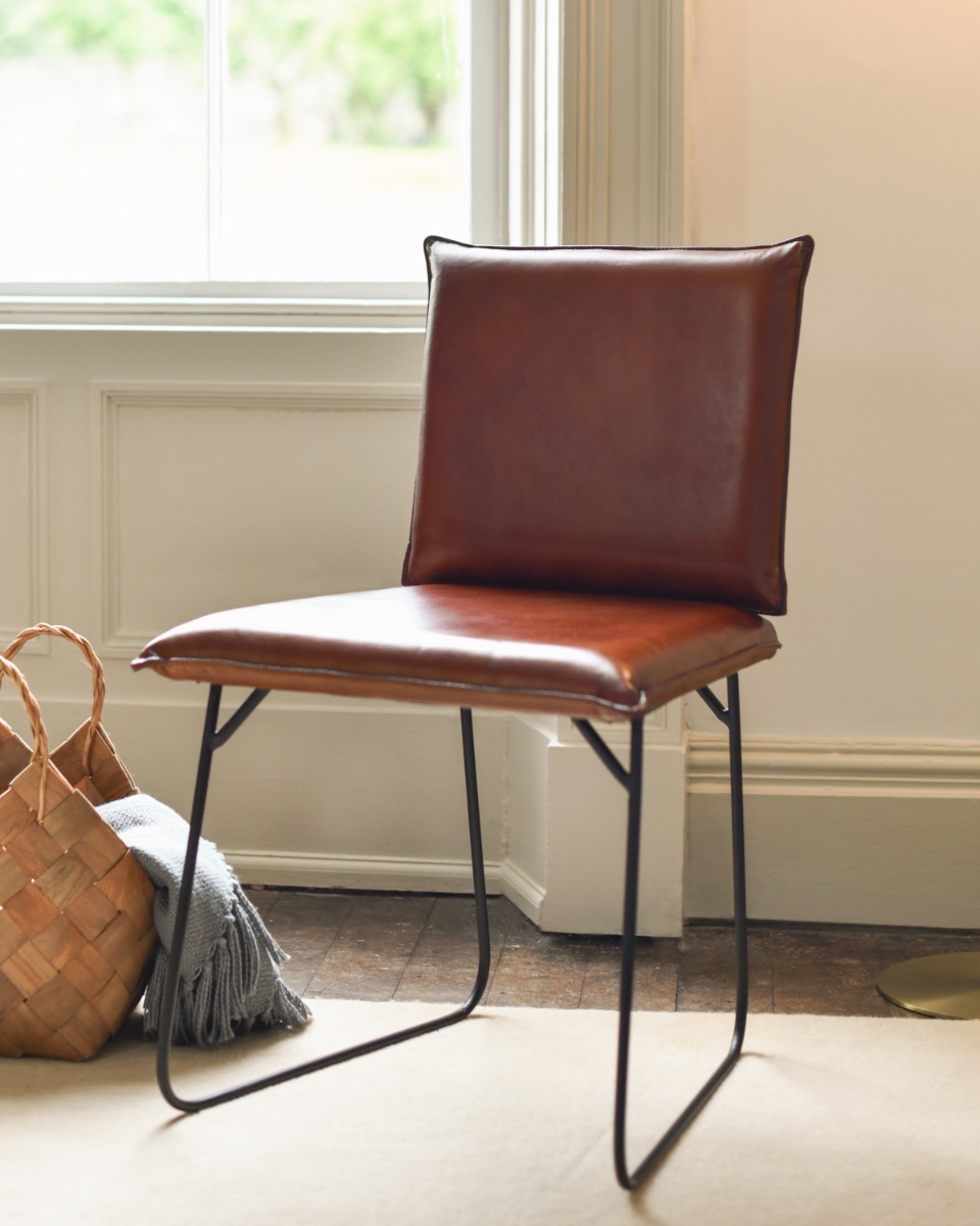 Traditional Tan Leather & Iron Chair