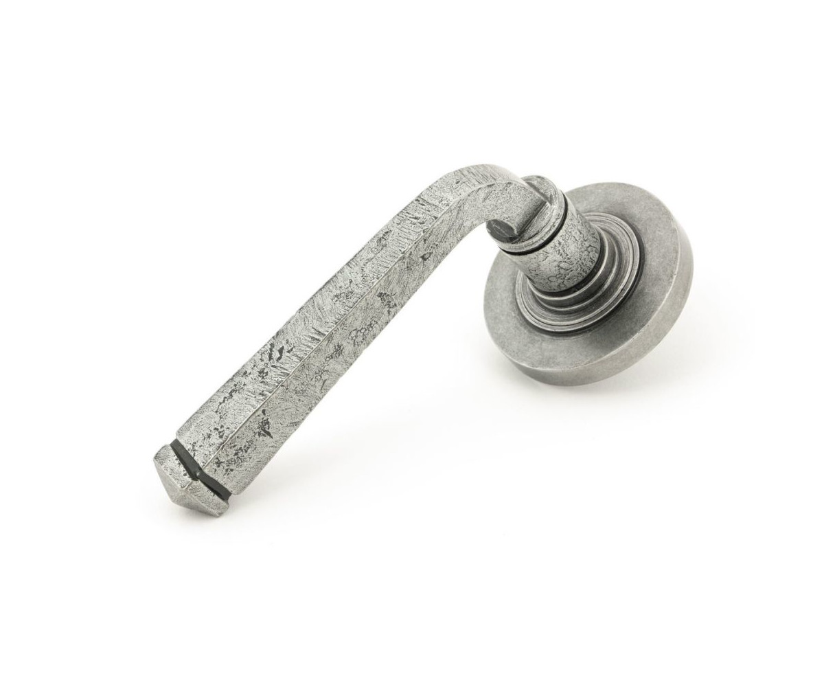 Aged Pewter Unsprung Door Handle on Rose