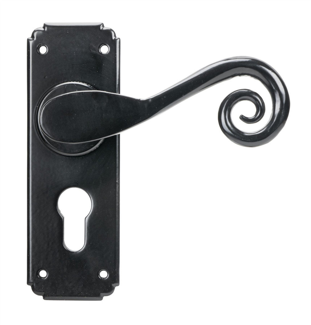 Black Euro Lock Monkeytail Lever Door Handle