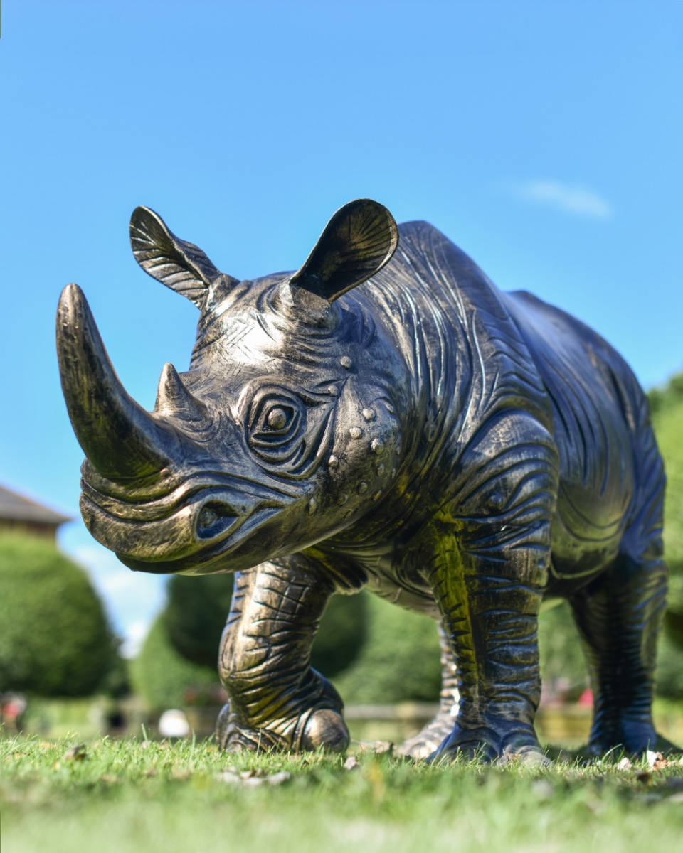 'Roger' Black & Gold Cast Aluminium Rhino Garden Sculpture