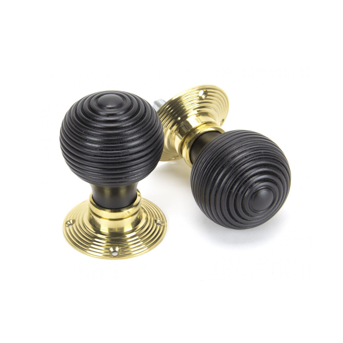 Ebony Beehive door knobs With Polished Brass Rose