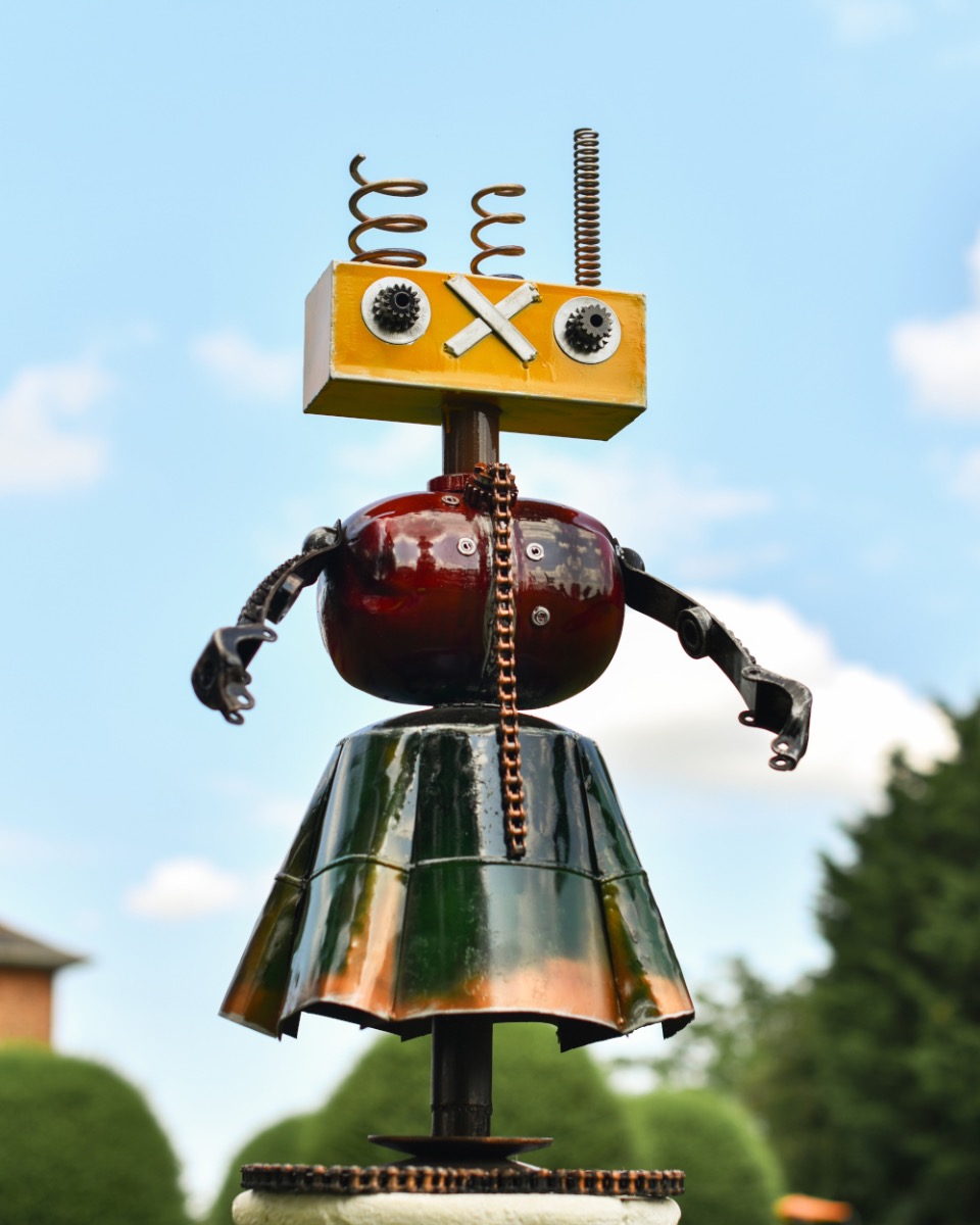 'Mollie' Geometric Robot Garden Sculpture Recycled Metal Materials