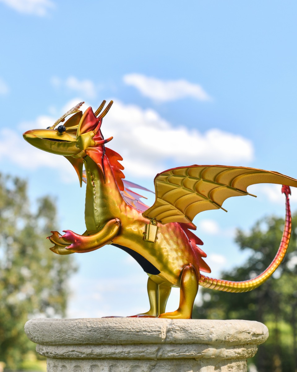 Gold Metal Baby Dragon Garden Sculpture