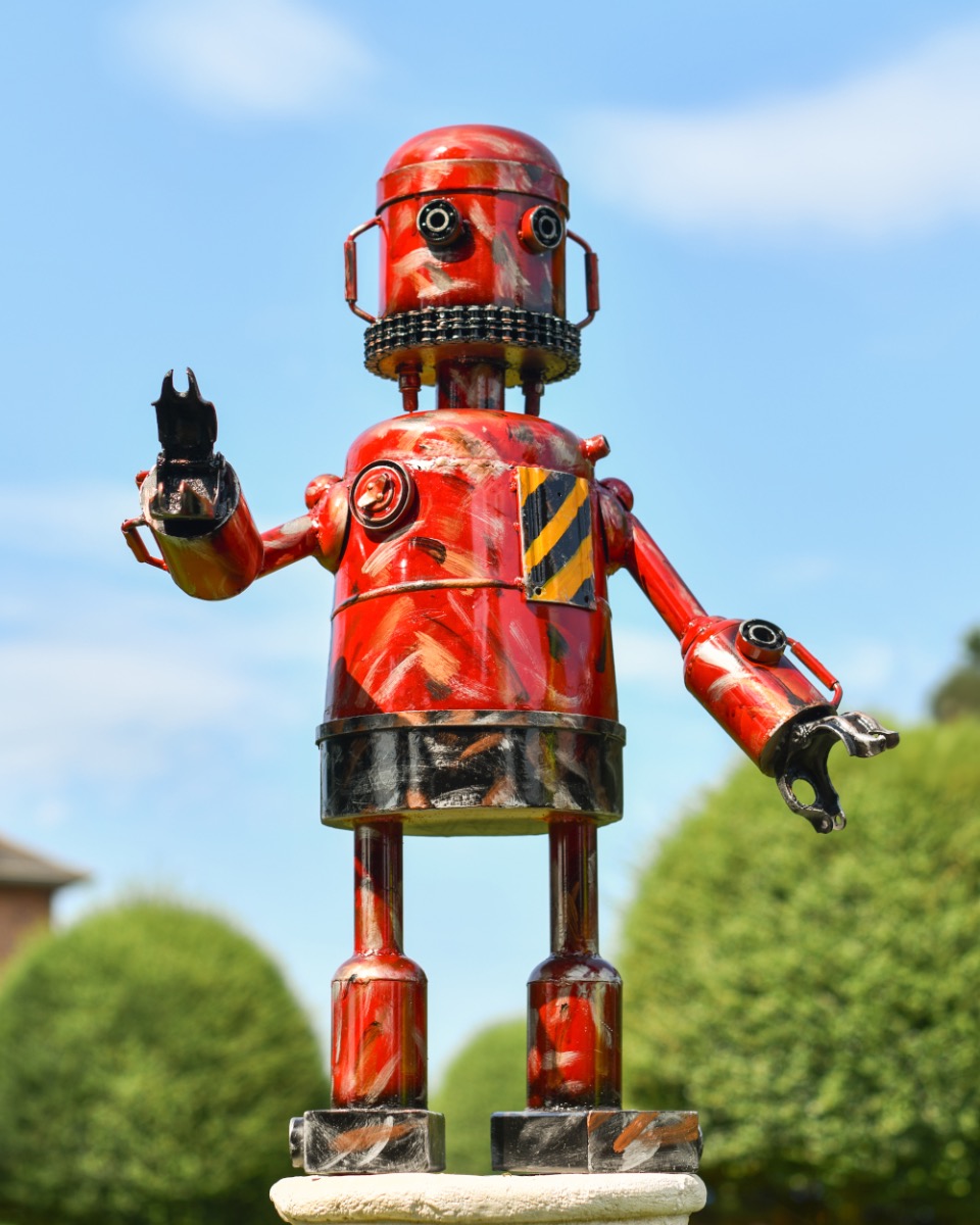 Hazard The Fire Warning Robot Garden Sculpture
