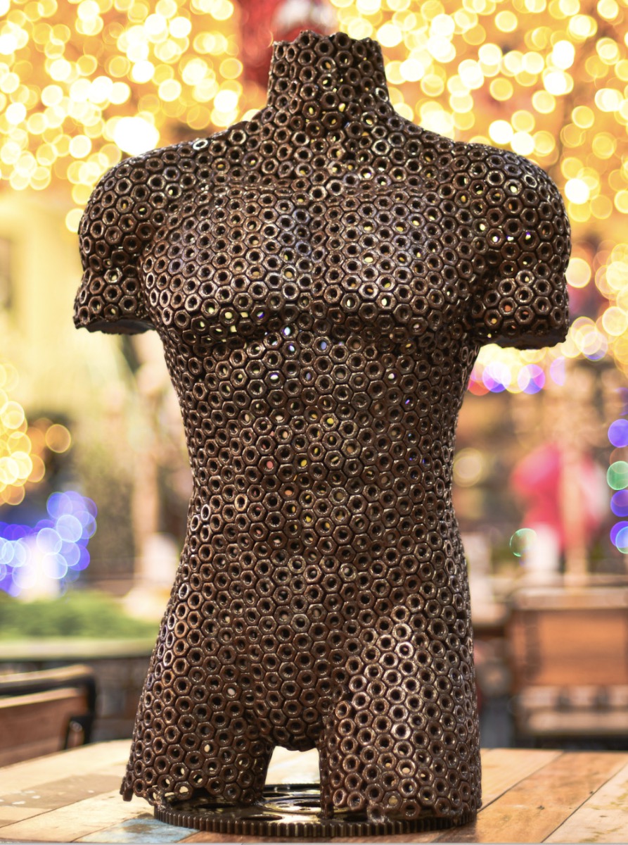 Male Torso Sculpture Crafted From Recycled Metal Parts