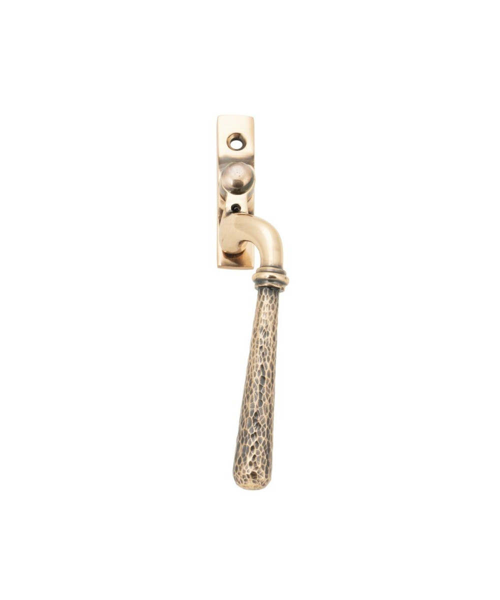 Polished Bronze Hammered Window Handle - Right Handed