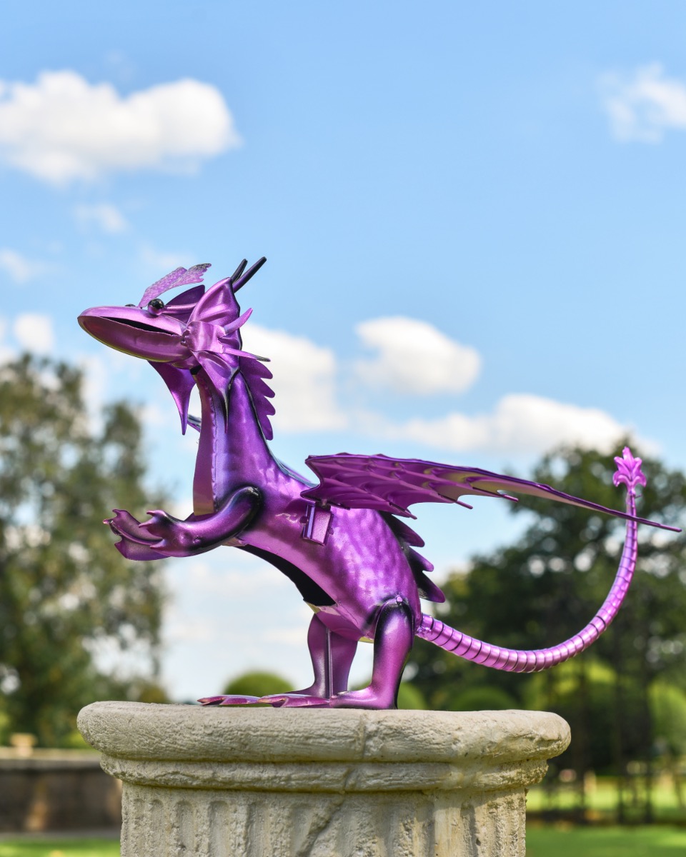 Purple Metal Baby Dragon Garden Sculpture