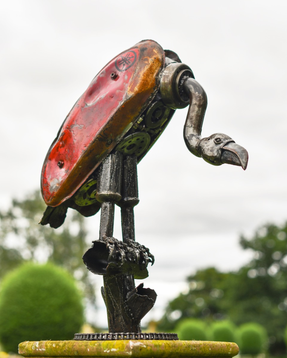 Red Fuel Tank Vulture Recycled Metal Sculpture