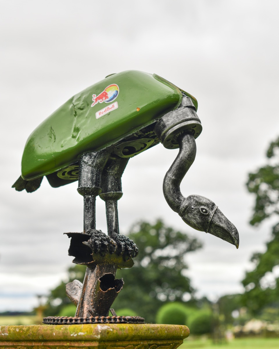 Rustic Green Fuel Tank Vulture Recycled Metal Sculpture