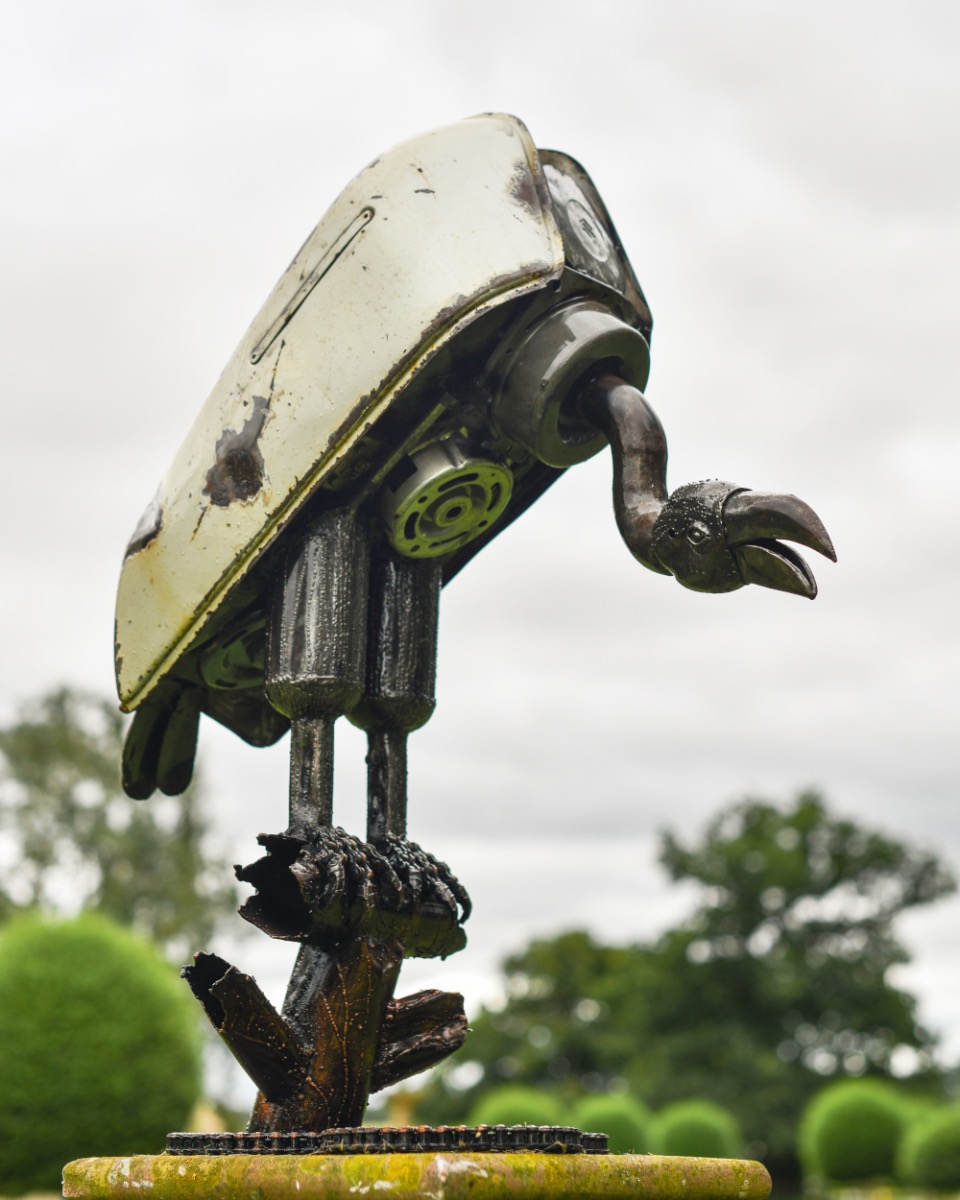 Rustic White Fuel Tank Vulture Recycled Metal Sculpture