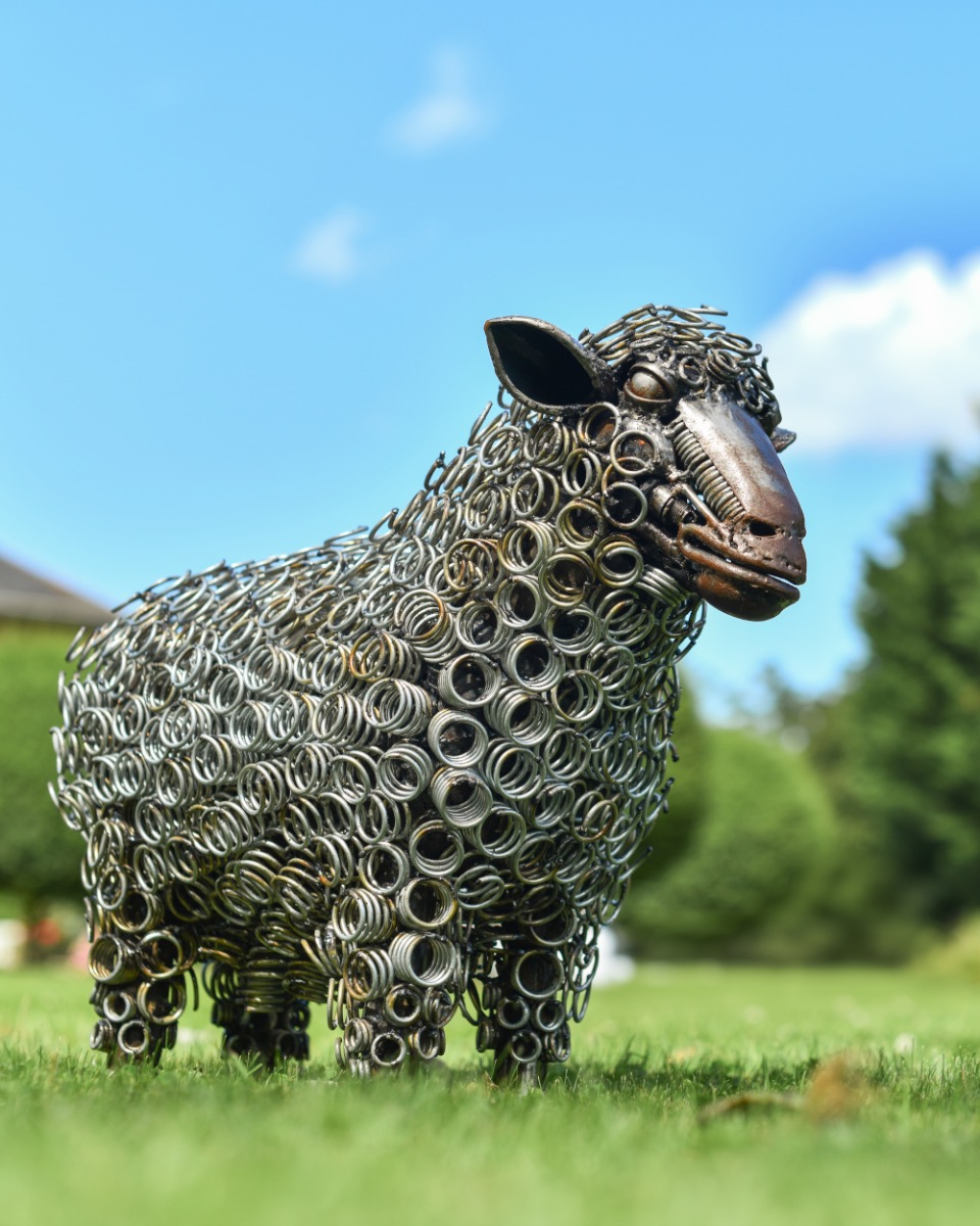 Rustic White Sheep Bed Spring Garden Sculpture