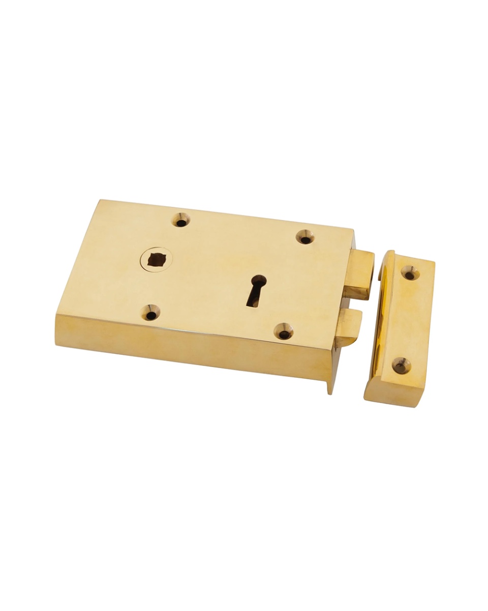 Small Polished Brass Left Hand Rim Lock