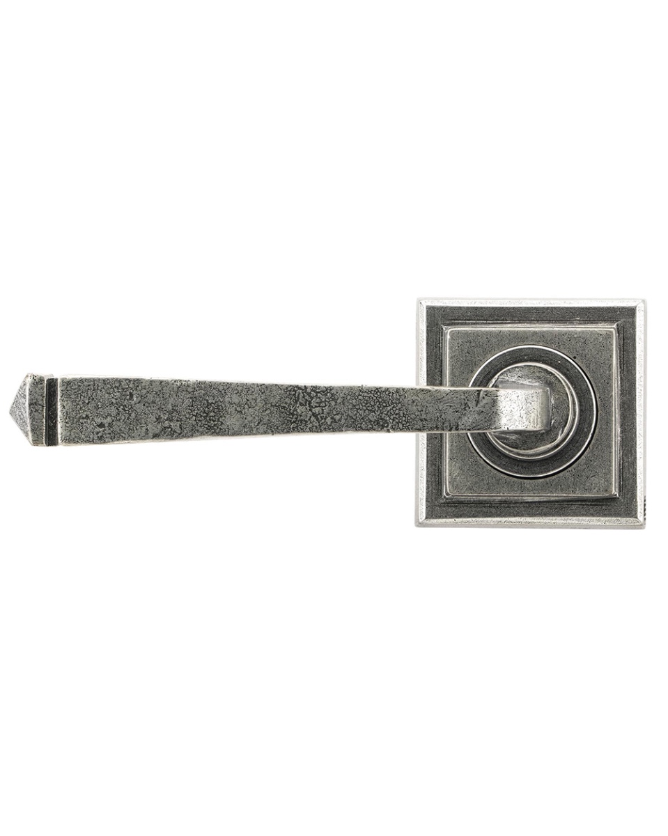 Aged Pewter Antique Door Handle On Square Rose