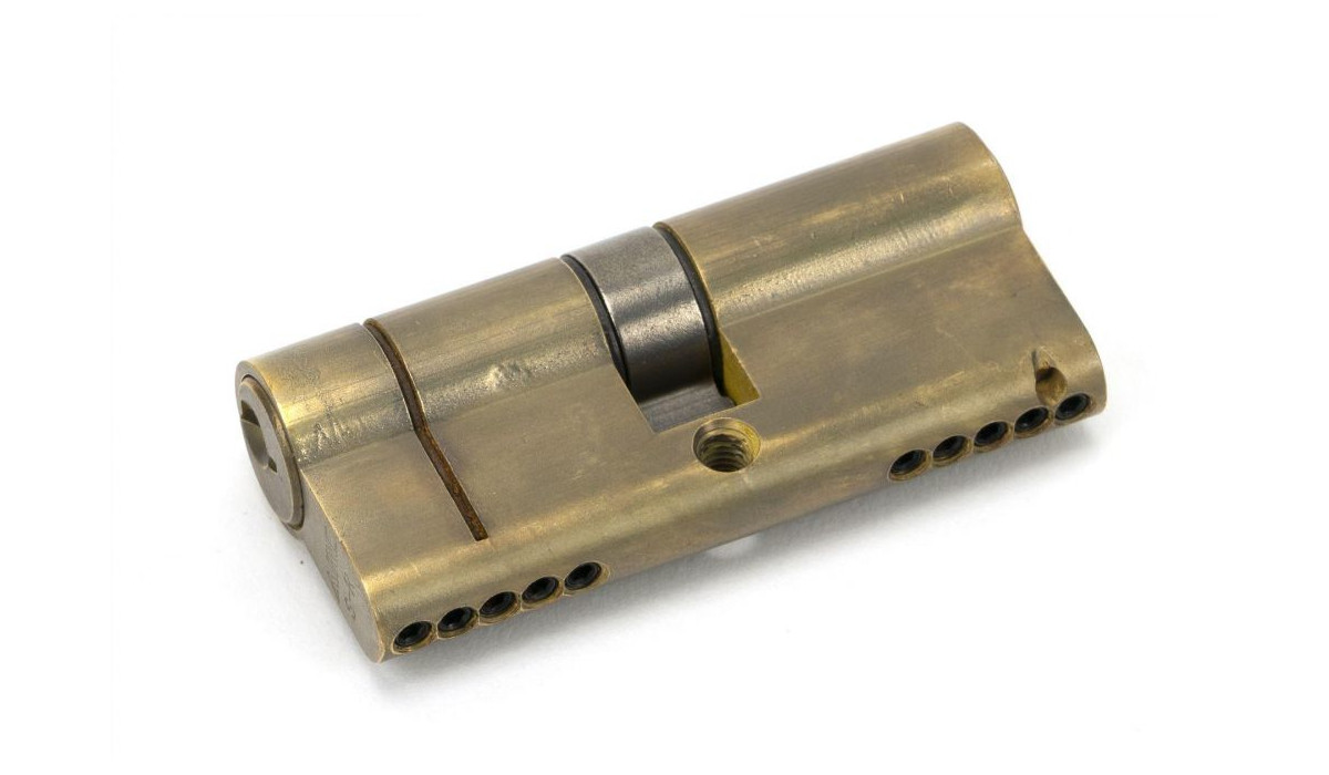 Antique Brass Five Pin Euro Cylinder Lock & Keys - 35mm