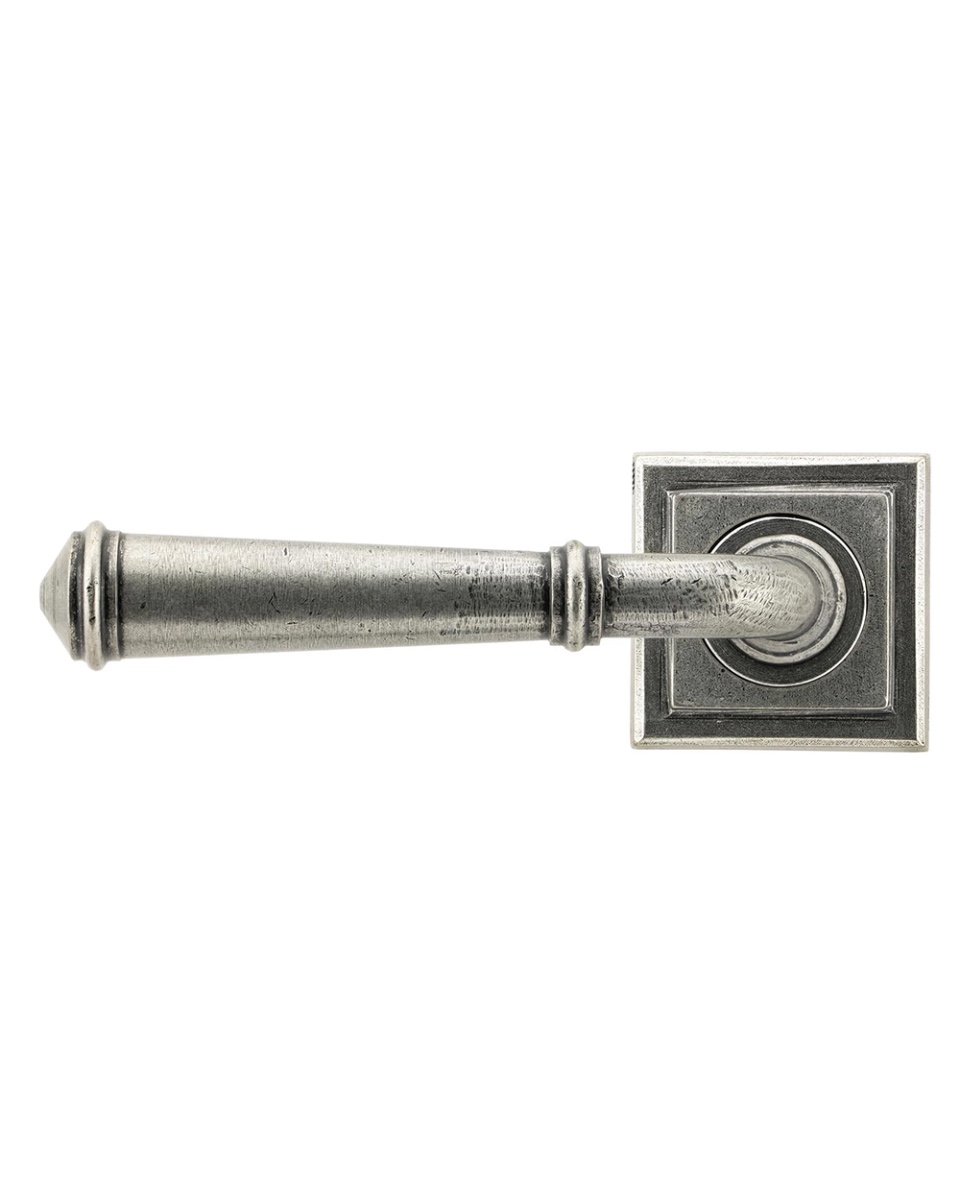 Antique Pewter Unsprung Lever Door Handle on Square Rose