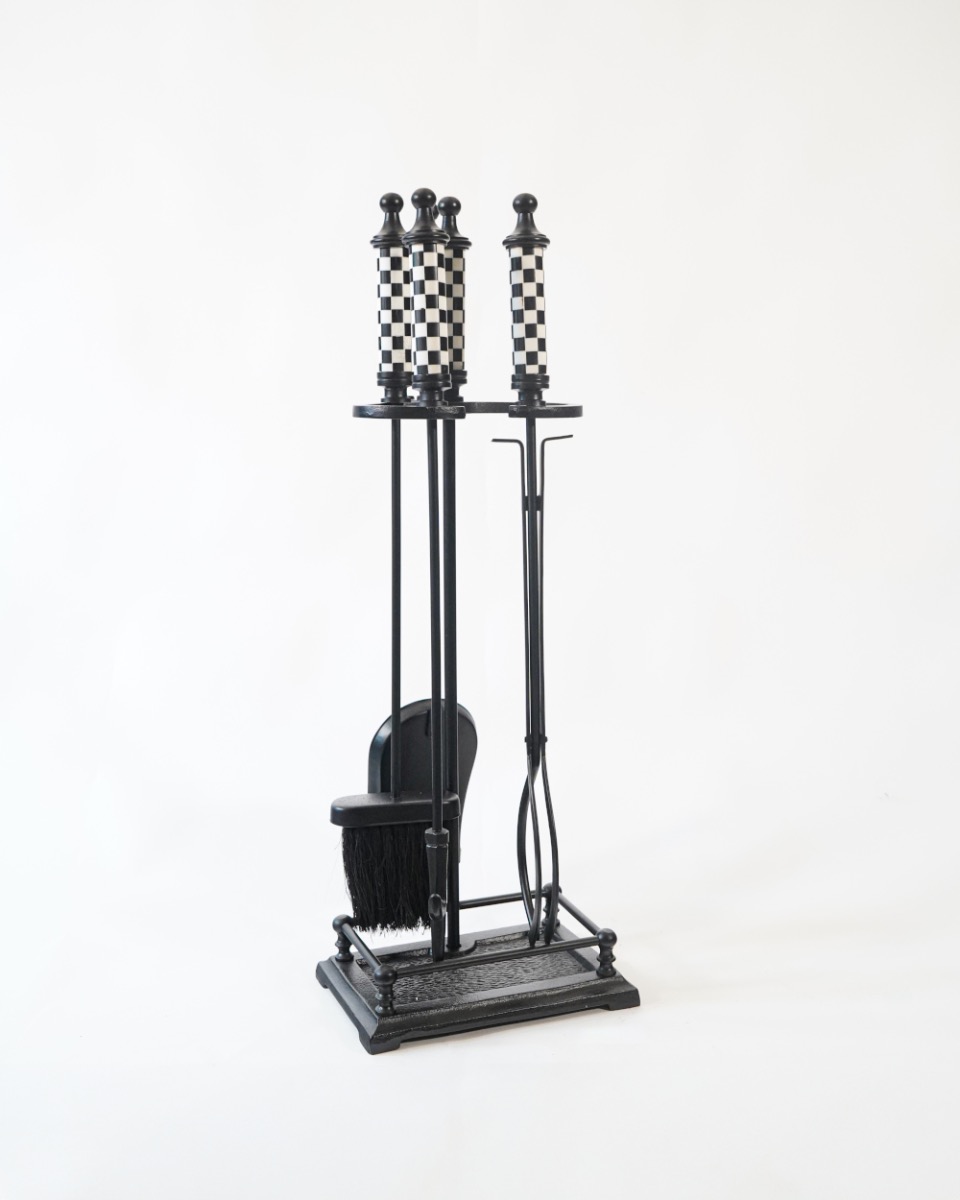 Art Deco 'Saluti' Checkered White & Black Companion Set