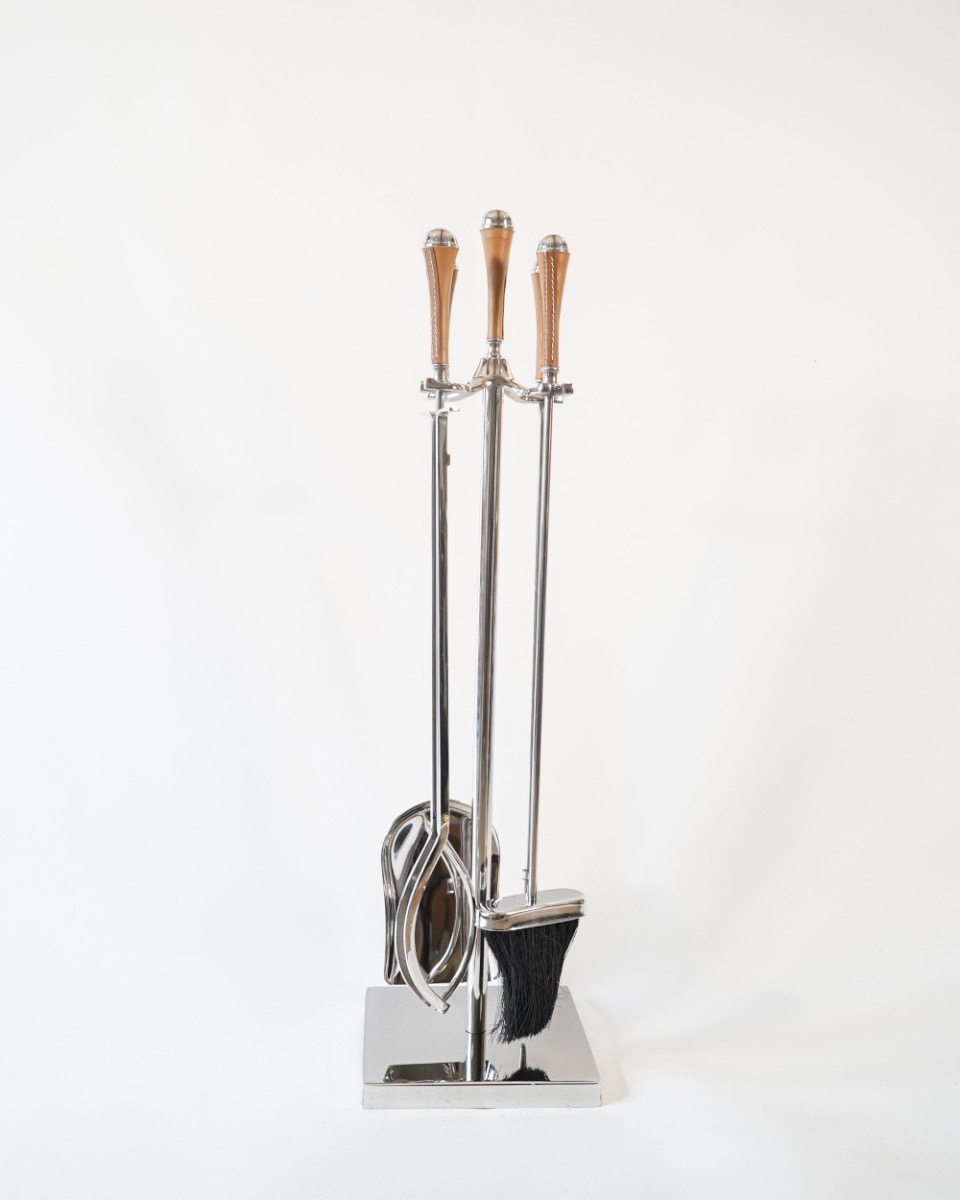 'Classico' Polished Companion Set With Tan Leather Handles