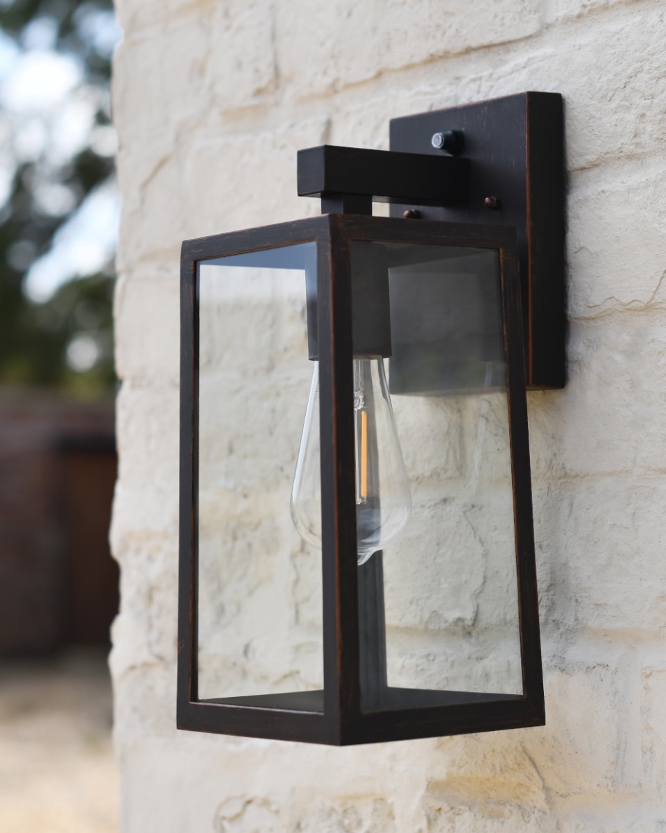 Contemporary Antique Copper 'Caja' Wall Light - Clear Glass