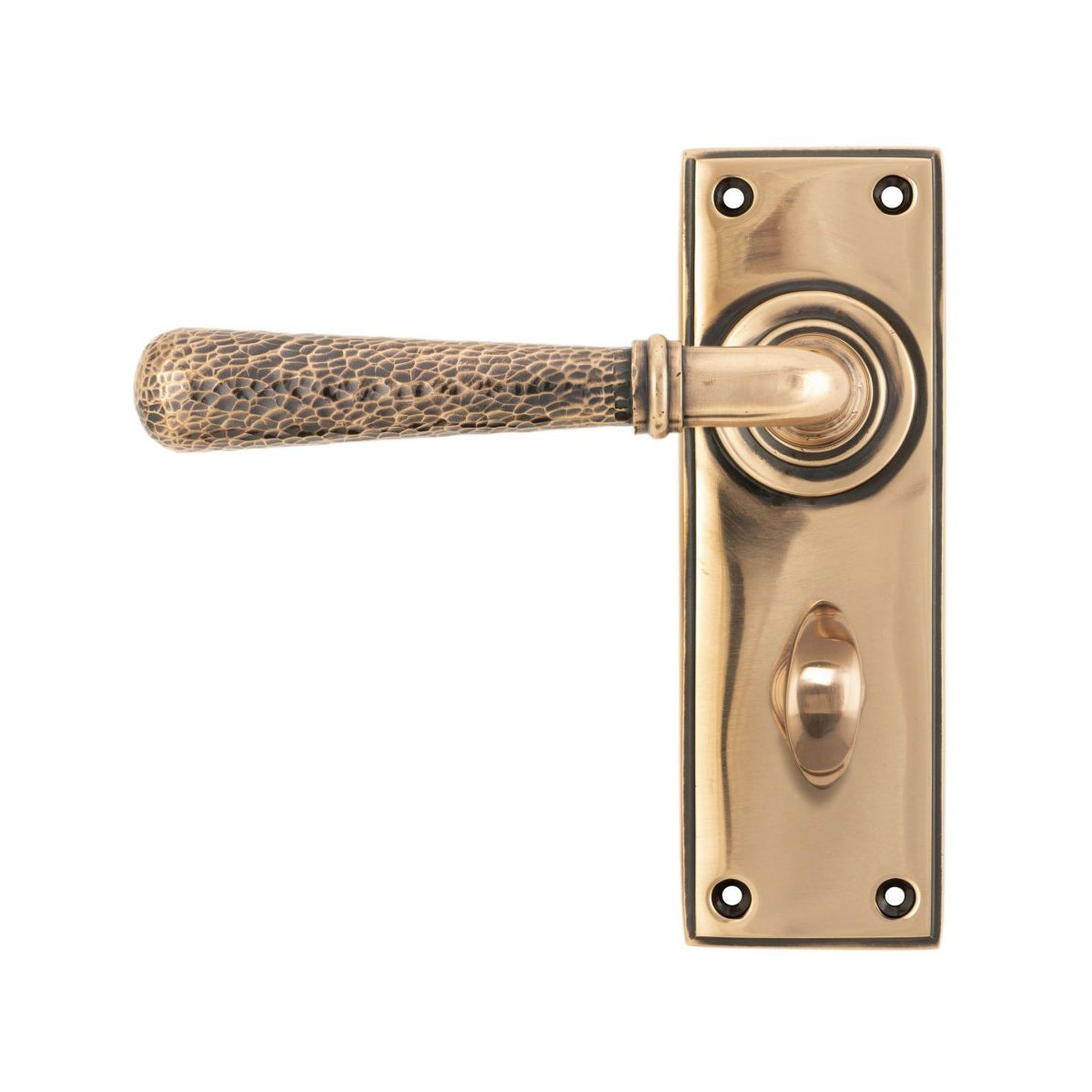 Hammered Polished Copper Bathroom Door Handle With Lock