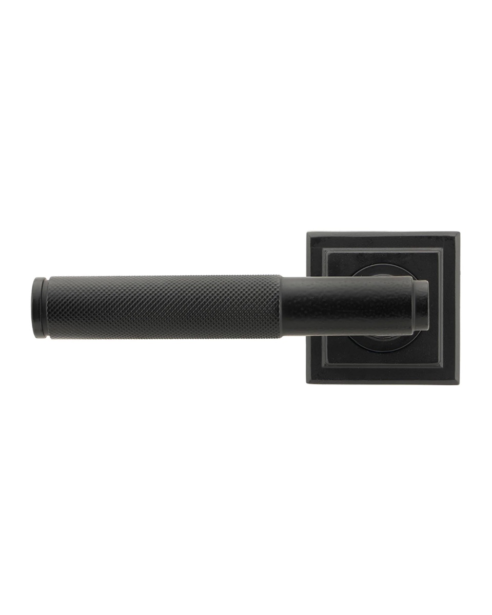 Matte Black Textured Unsprung Door Handle On Square Rose