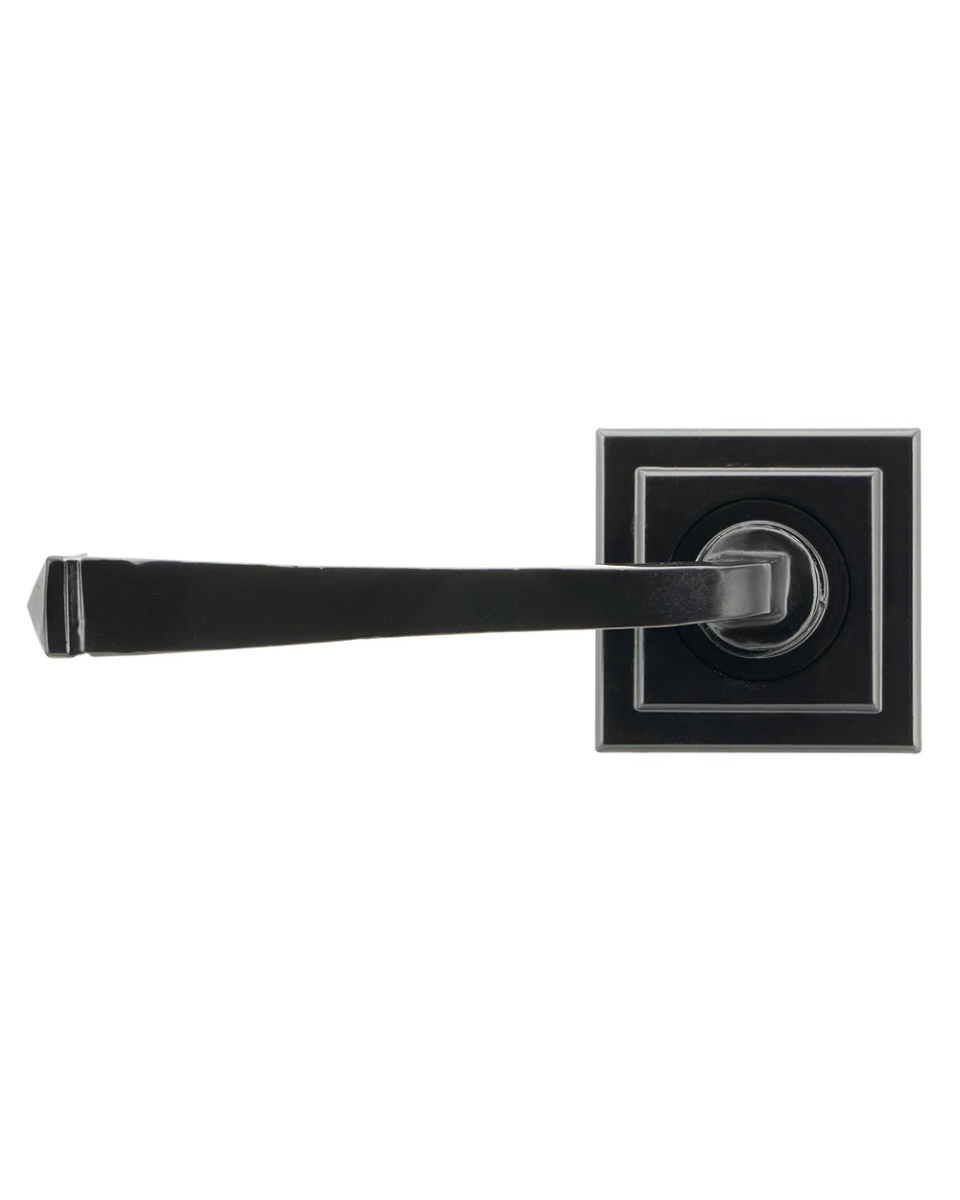 Midnight Black Lever Door Handle on Square Rose