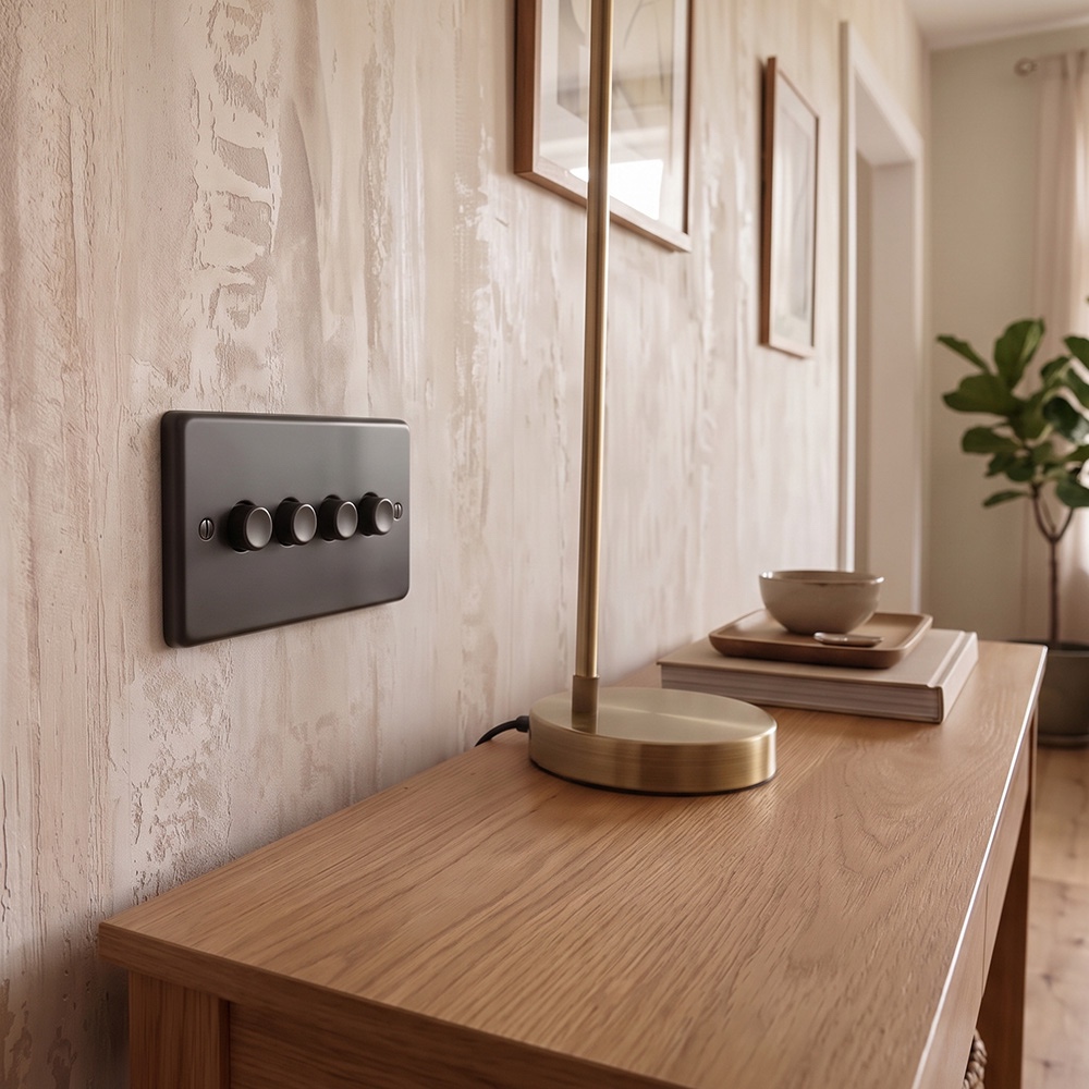 Modern Matte Black Quad LED Dimmer Switch Digital Illustration In Situ
