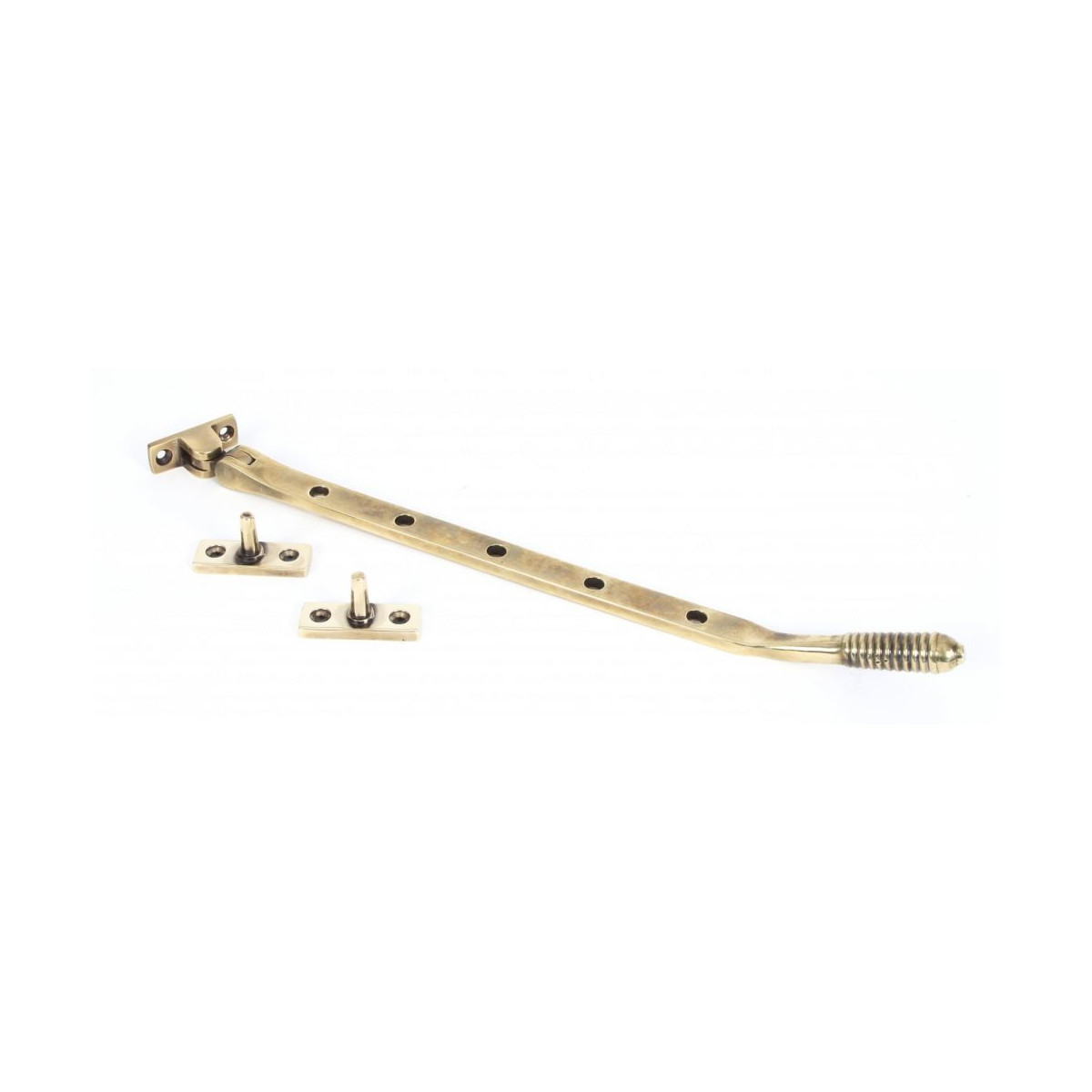 Ornate Aged Brass Reeded Window Stay - 12"