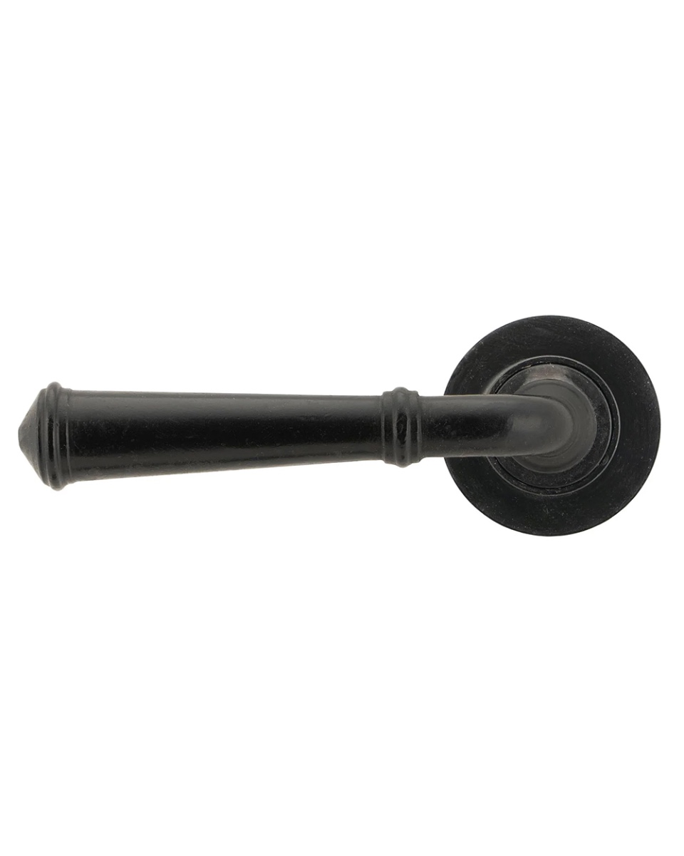 Ornate Black Beeswax Lever Door Handle on Rose