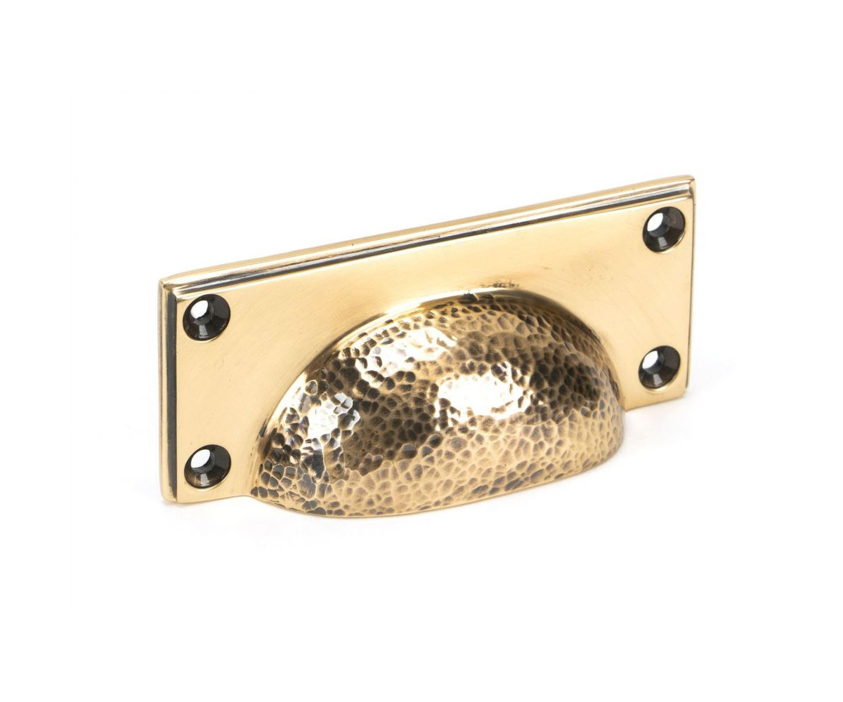 Rectangular Drawer Pull with Curved Hammered Handle - Polished Copper