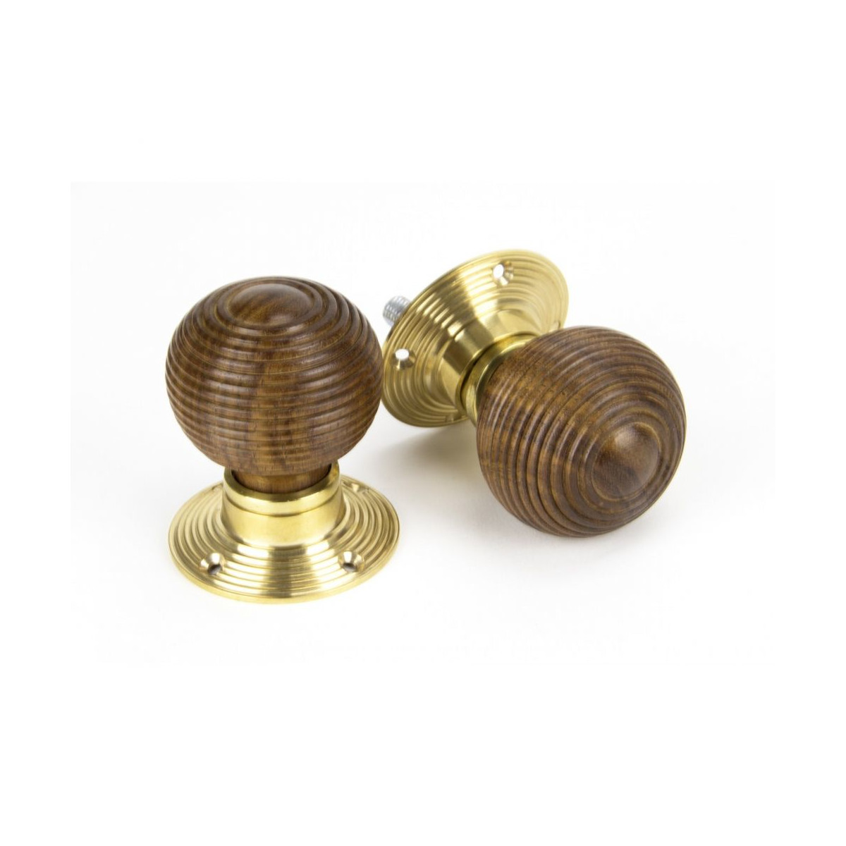 Rosewood Beehive Door Knobs With Polished Brass Rose