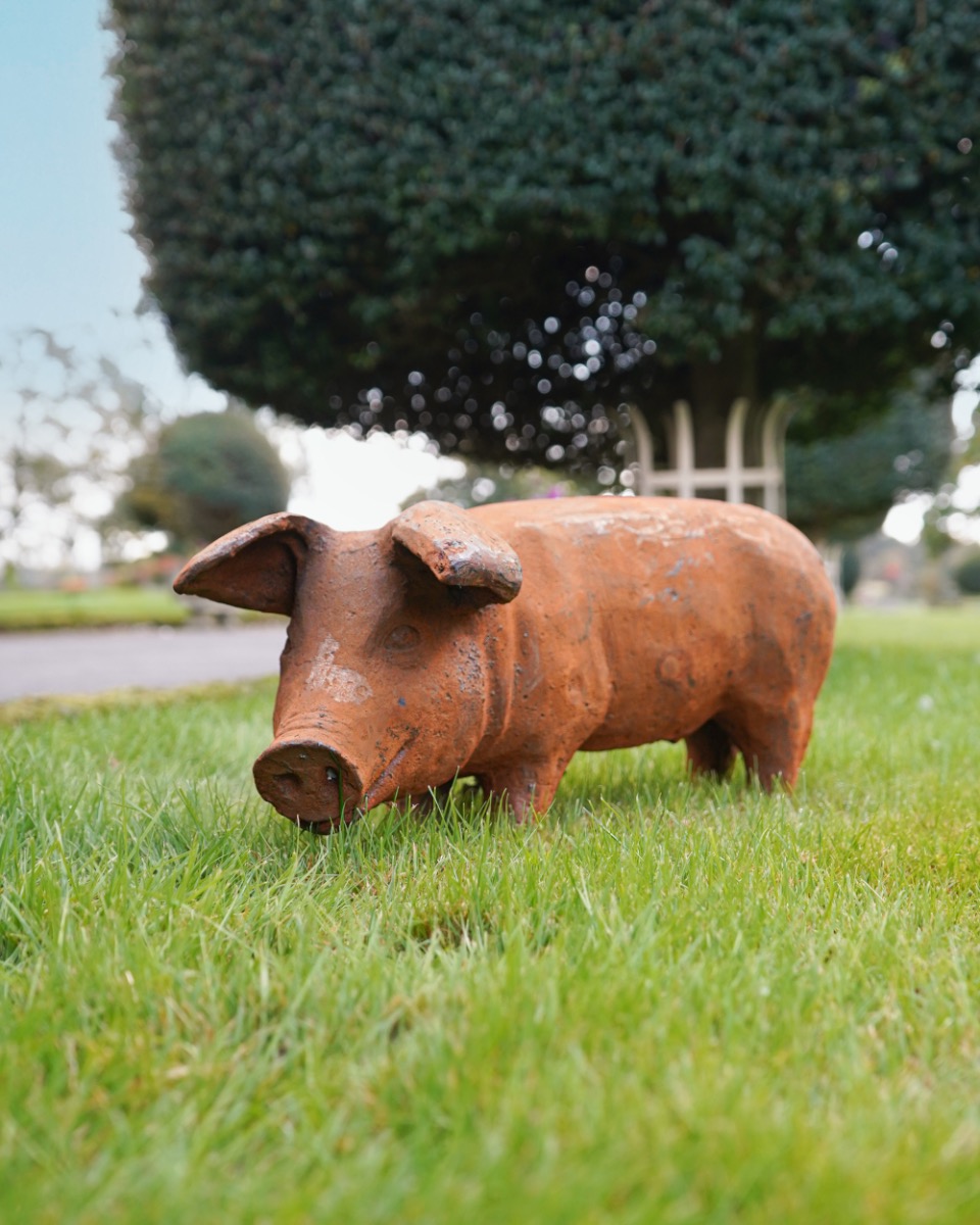 Rustic Cast Iron Pig Sculpture - Lar…