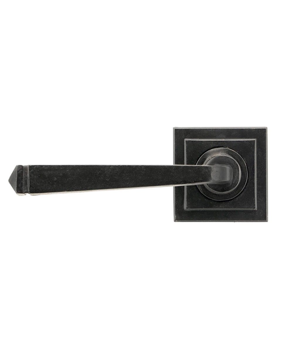 Sleek Black Beeswax Lever Door Handle on Square Rose