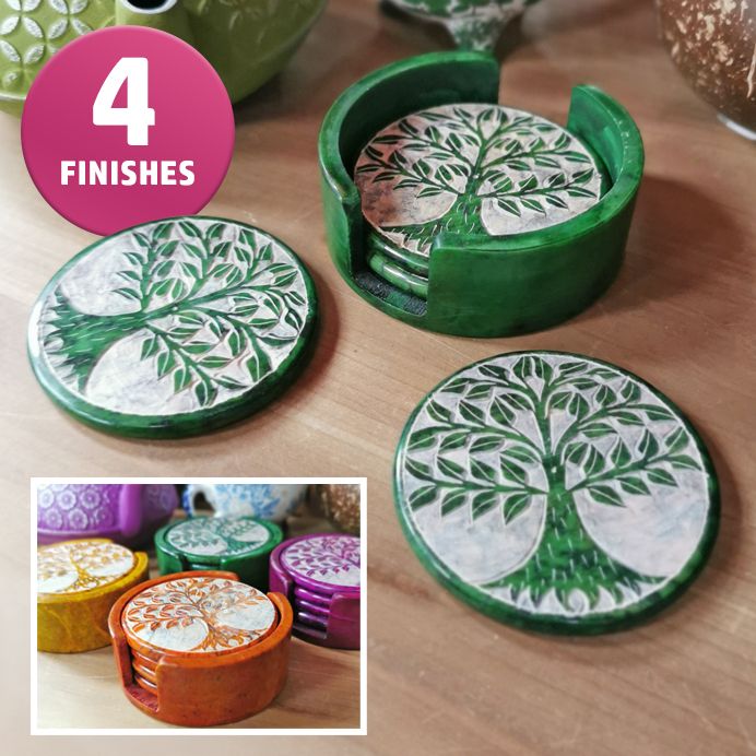 Soapstone Tree Of Life Coaster Set -…