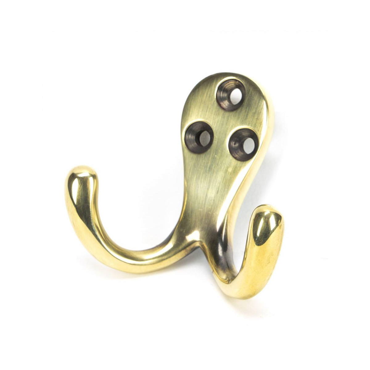 Traditional Aged Brass Double Pronged Coat Hook