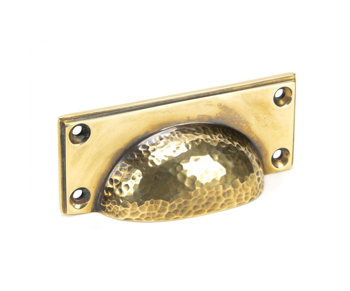Traditional Curved Aged Brass Hammered Drawer Handle
