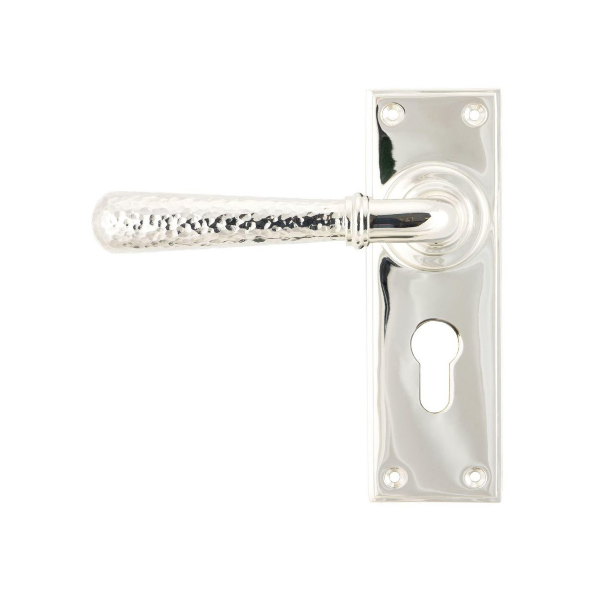 Traditional Hammered Polished Nickel Lever Euro Door Handle