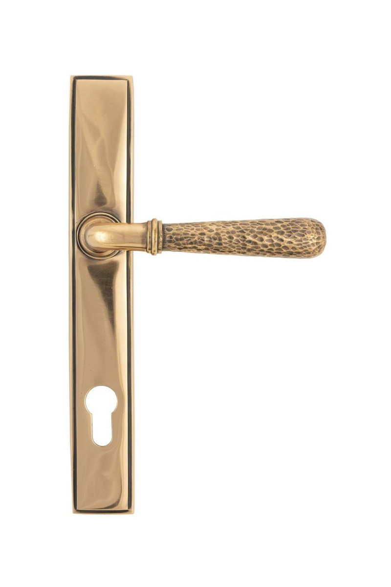 Traditional Polished Copper Hammered Slimline Door Handle