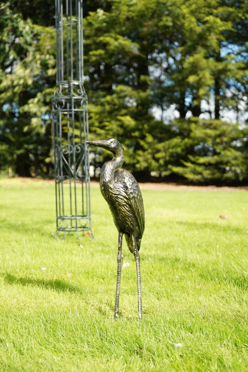 Aluminium Black & Gold Crane Garden Sculpture