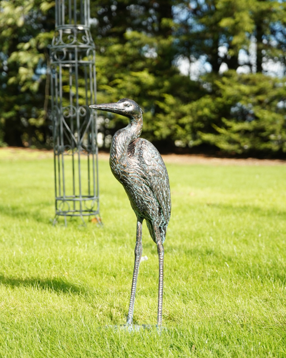 Aluminium Verdigris Crane Garden Sculpture