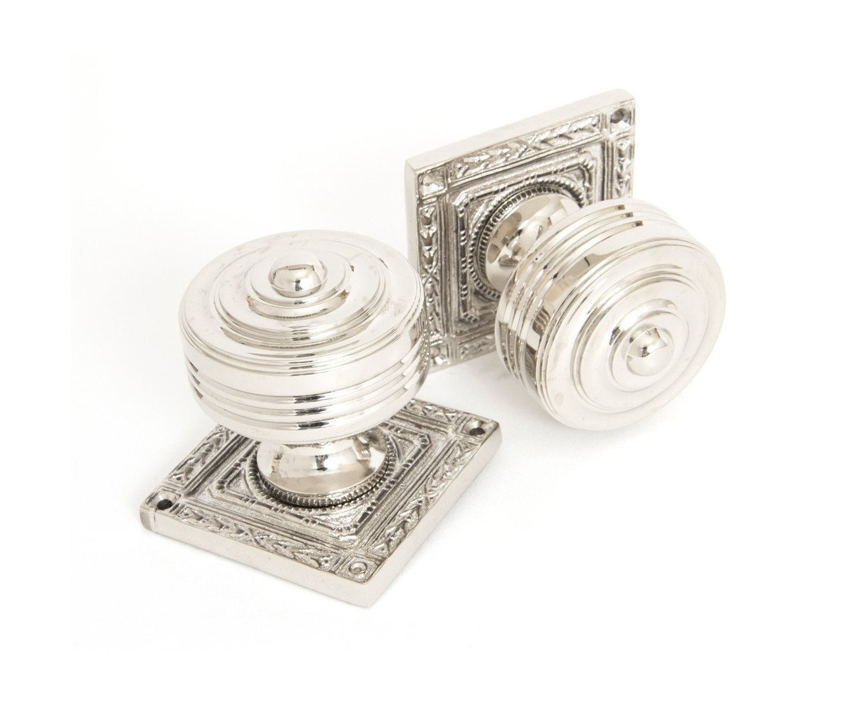 Antique Polished Nickel Ornate Square Mortice Knob Set