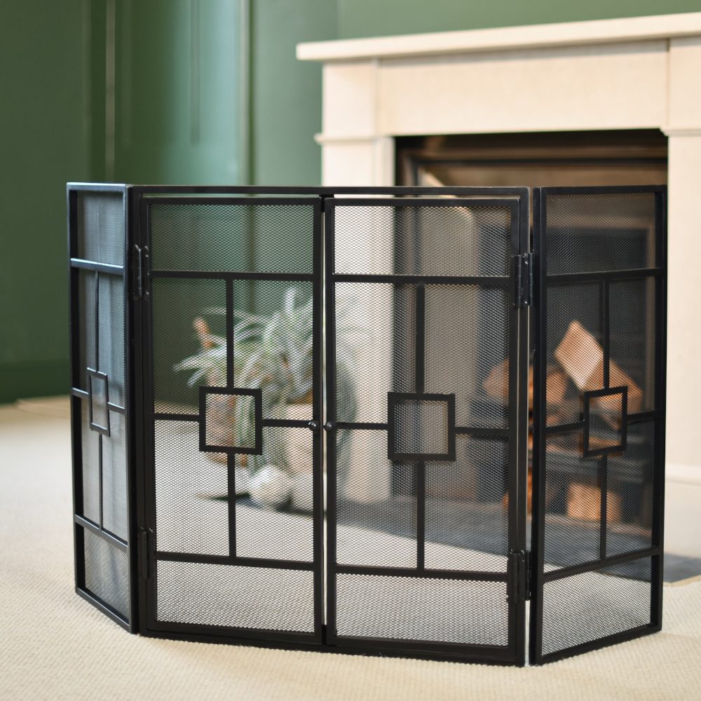 Art Deco 'Loughton' Three Fold Fireguard With Door