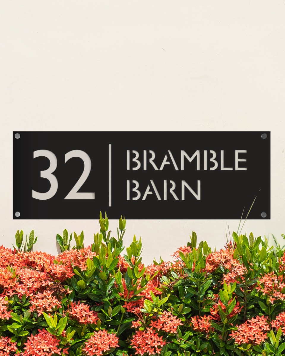 Black Rectangular House Name & Number Sign - 50cm