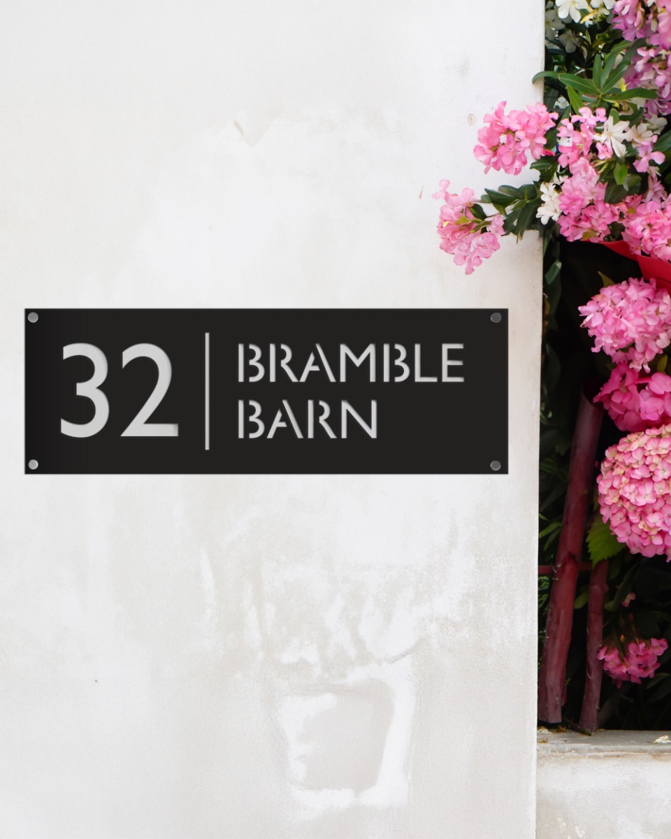 Black Rectangular House Name & Number Sign - 40cm
