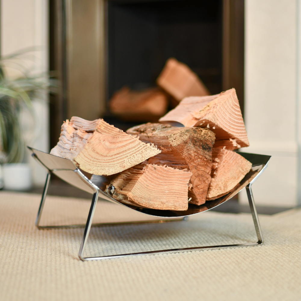 Contemporary Bright Chrome Curved Log Holder