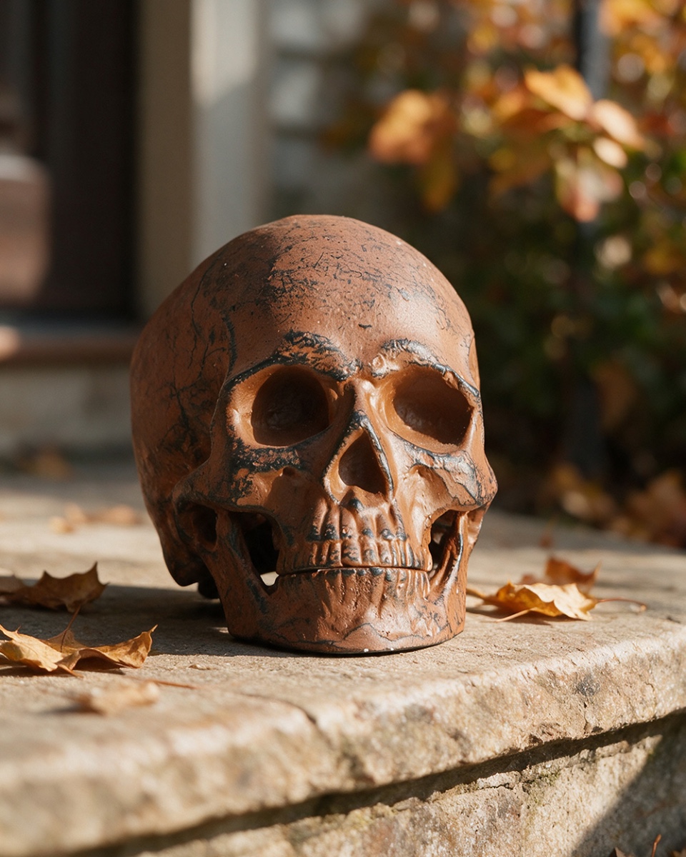 Dark Rustic Cast Aluminium Skull Orn…