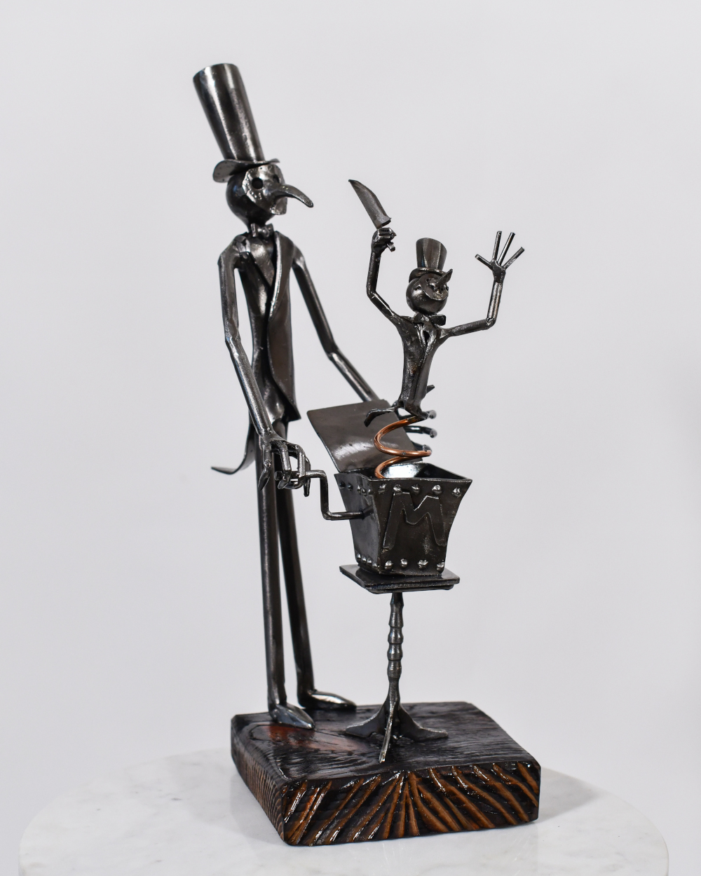 Evil Magician Artist Sculpture With Wooden Base