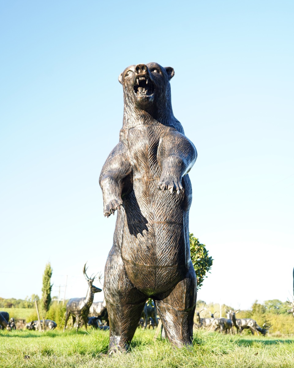 'Grizzly' The Standing American Brown Bear Antique Bronze Garden Sculpture