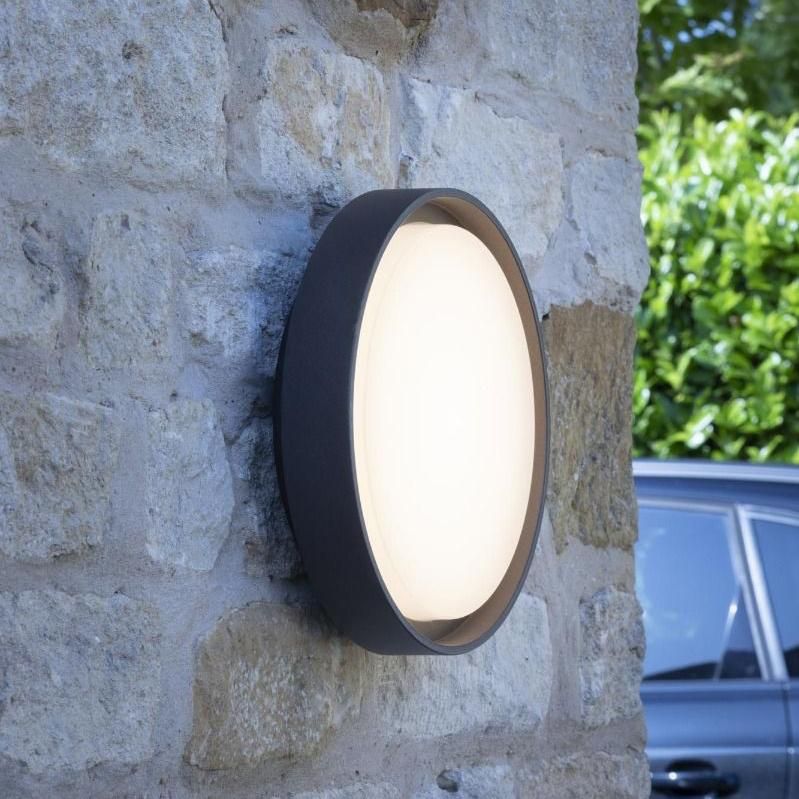 Large Flush Anthracite 'Circolare' Outdoor Wall Light