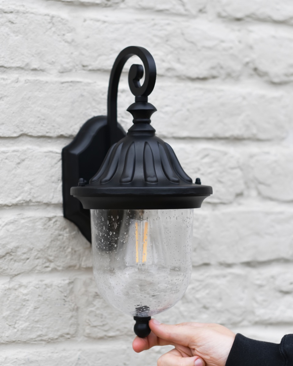Ornate Black Stainless Steel Top Fix Victorian Wall Lantern