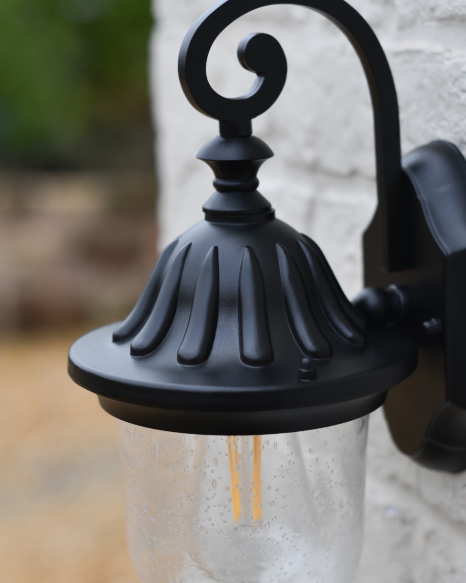Ornate Black Stainless Steel Top Fix Victorian Wall Lantern Top Design